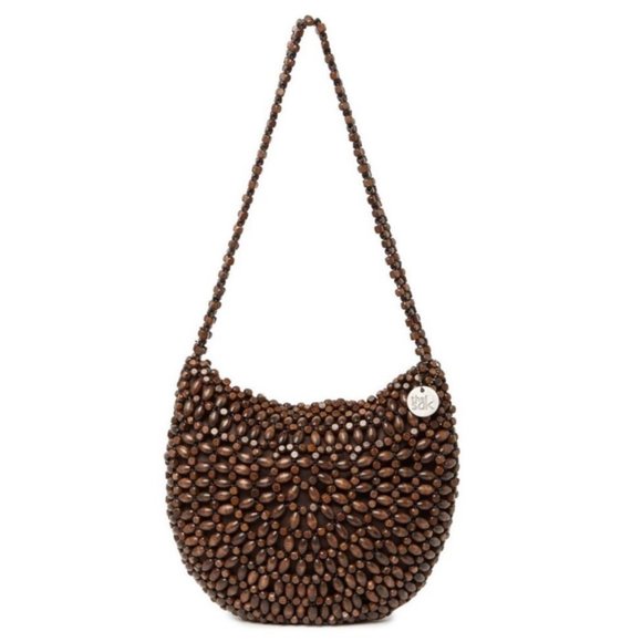 The Sak Handbags - The Sak Womens Brown Montara Vegan Wooden Boho Beaded Hobo Shoulder Handbag NWT